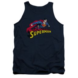Superman Shirt Tank Top Flying Over Navy Tanktop