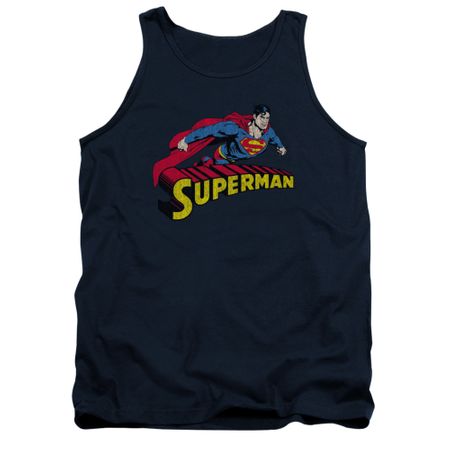 Superman Shirt Tank Top Flying Over Navy Tanktop