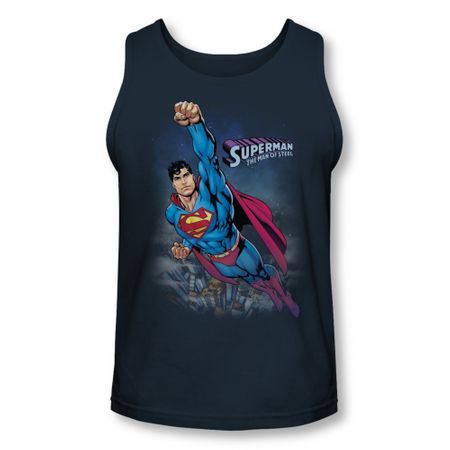Superman Shirt Tank Top Over The City Navy Tanktop