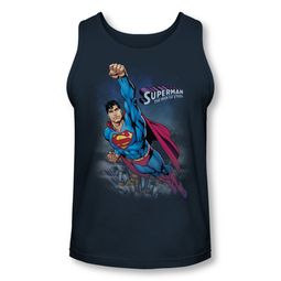 Superman Shirt Tank Top Over The City Navy Tanktop