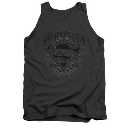 Superman Shirt Tank Top Scrolling Shield Charcoal Tanktop