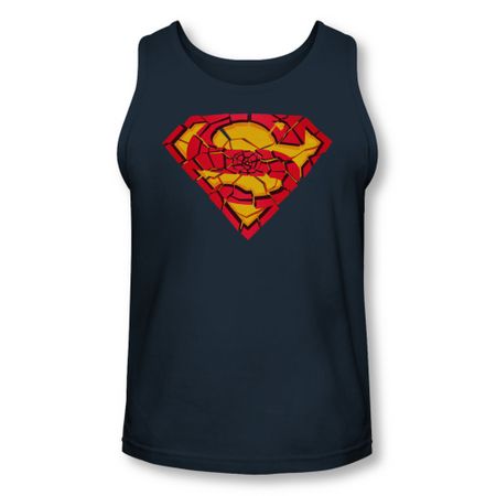 Superman Shirt Tank Top Shattered Shield Navy Tanktop