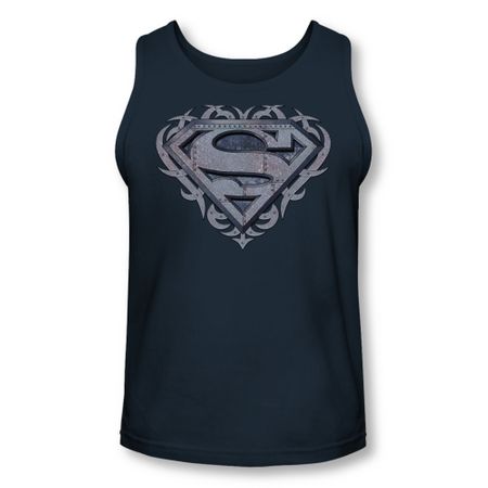 Superman Shirt Tank Top Tribal Steel Navy Tanktop