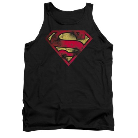 Superman Shirt Tank Top War Torn Shield Black Tanktop