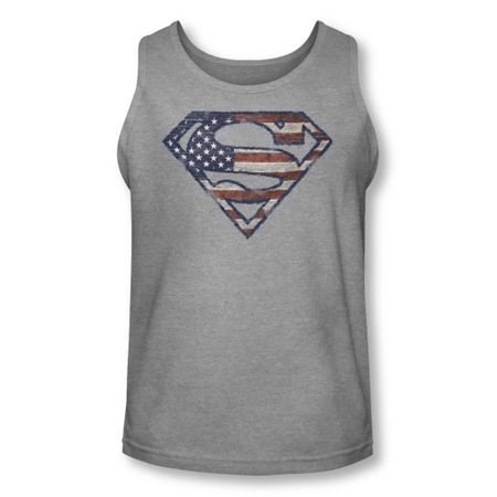 Superman Shirt Tank Top Wartorn Flag Shield Athletic Heather Tanktop
