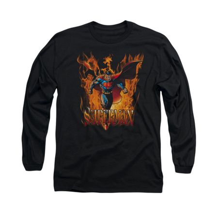 Superman Shirt Through The Fire Long Sleeve Black Tee T-Shirt