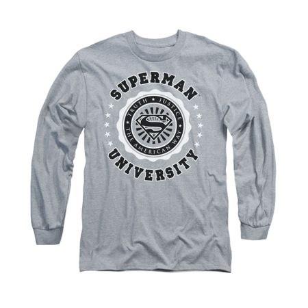 Superman Shirt University Long Sleeve Athletic Heather Tee T-Shirt