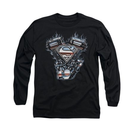 Superman Shirt V Twin Logo Long Sleeve Black Tee T-Shirt