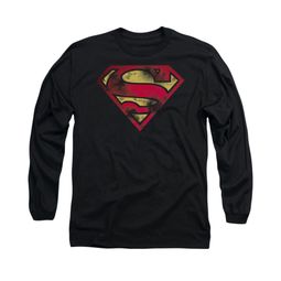 Superman Shirt War Torn Shield Long Sleeve Black Tee T-Shirt