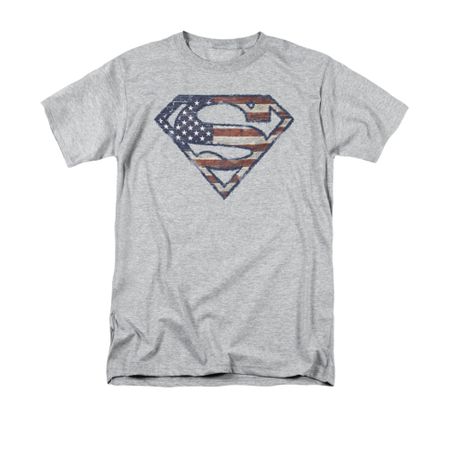 Superman Shirt Wartorn Flag Shield Athletic Heather T-Shirt