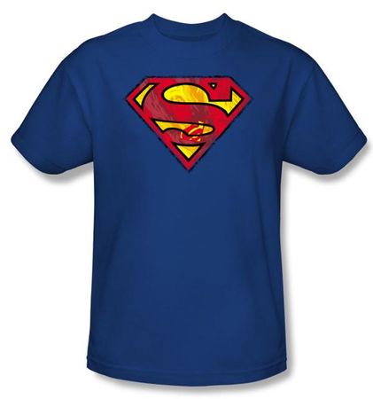 Superman T-shirt  Action Shield Superhero Adult Royal Blue Tee Shirt