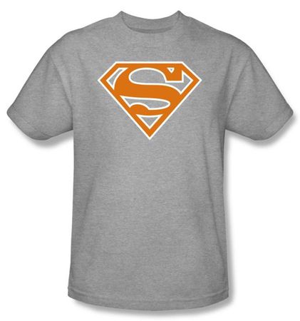 Superman T-shirt Burnt Orange And White Shield Adult Gray Tee Shirt