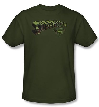 Superman T-shirt Camo Logo And Shield Adult Army Green Tee Shirt