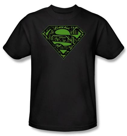 Superman T-shirt Circuits Shield Logo Adult Black Tee Shirt