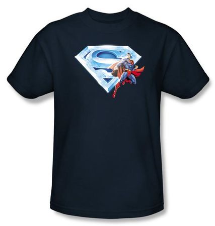 Superman T-shirt Crystal Logo Shield Adult Navy Blue Tee Shirt
