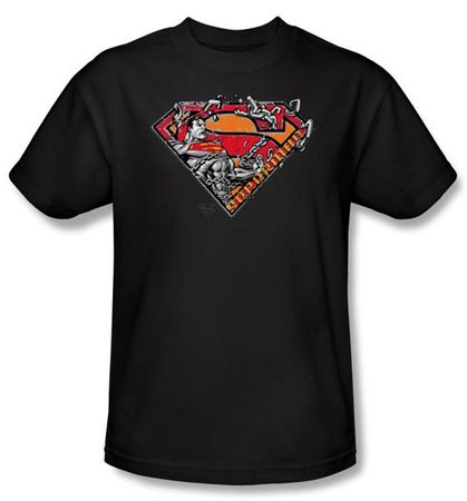 Superman T-shirt  DC Comics Breaking Chain Logo Adult Black Tee Shirt