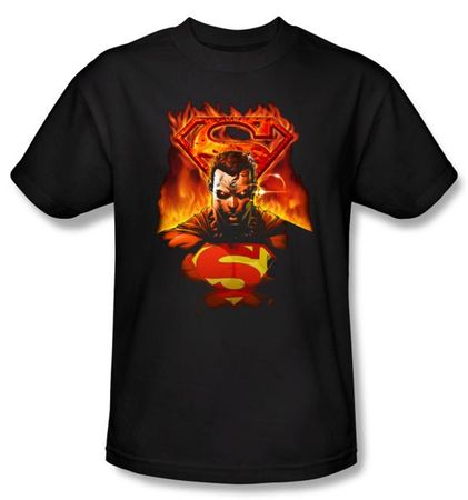 Superman T-shirt DC Comics Man On Fire Adult Black Tee Shirt