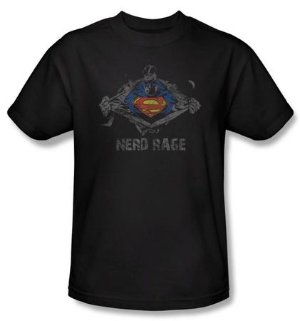 Superman T-shirt DC Comics Nerd Rage Adult Black Tee Shirt