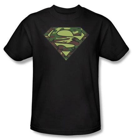 Superman T-shirt Military Camo Logo  Superhero Black Tee Youth