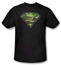 Superman T-shirt Military Camo Logo  Superhero Black Tee Youth