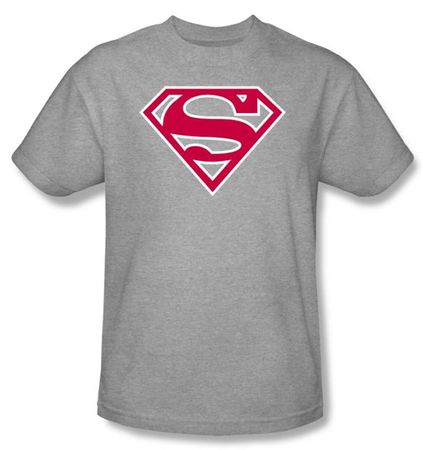 Superman T-shirt Red And White Logo Shield Collegiate Heather Gray Tee