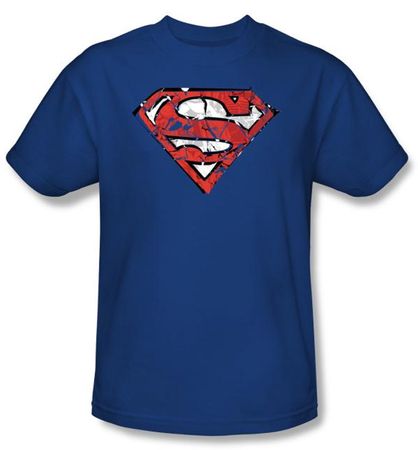 Superman T-shirt Ripped And Shredded Shield Adult Royal Blue Tee Shirt