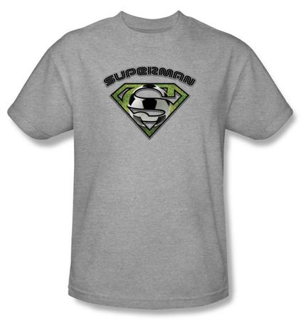 Superman T-shirt Soccer Ball Shield Adult Heather Gray Tee Shirt