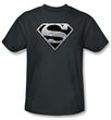 Superman T-shirt  Super Metallic Shield Adult Charcoal Gray Tee Shirt