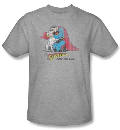 Superman T-shirt Superdog Krypto Adult Athletic Heather Tee Shirt