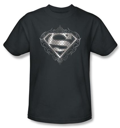 Superman T-shirt Tribal Steel Logo Adult Charcoal Gray Tee Shirt