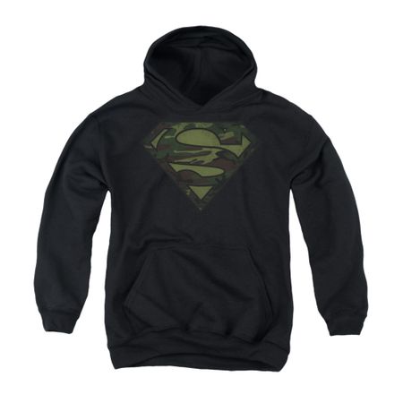 Superman Youth Hoodie Camo Logo Distressed Black Kids Hoody