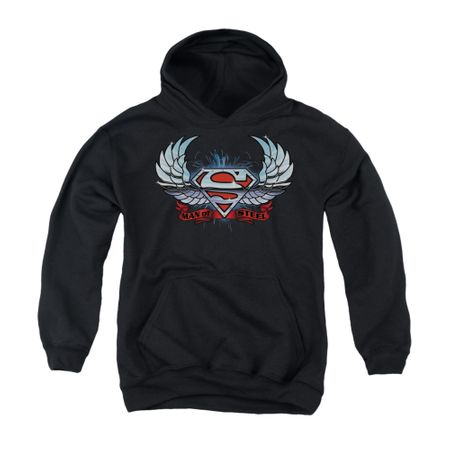 Superman Youth Hoodie Chrome Wings Black Kids Hoody