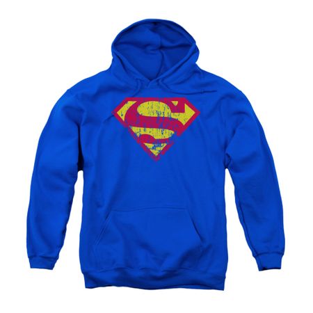 Superman Youth Hoodie Classic Logo Distressed Royal Blue Kids Hoody