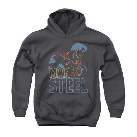 Superman Youth Hoodie Colored Lines Charcoal Kids Hoody