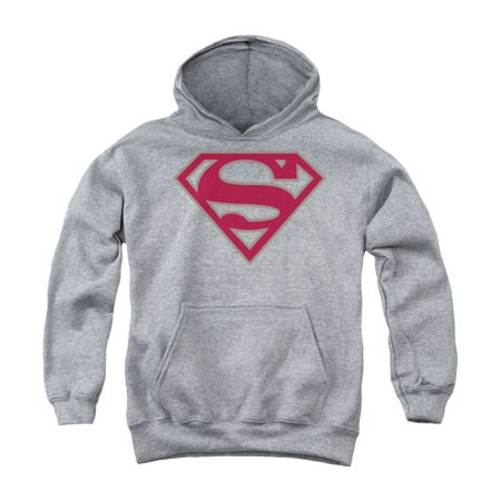 Superman Youth Hoodie Crimson Shield Athletic Heather Kids Hoody