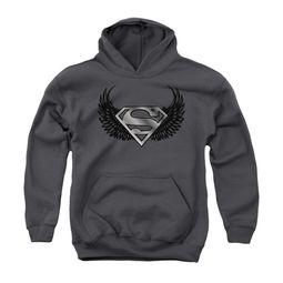 Superman Youth Hoodie Dirty Wings Charcoal Kids Hoody