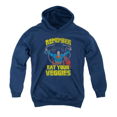 Superman Youth Hoodie Eat Veggies Navy Kids Hoody