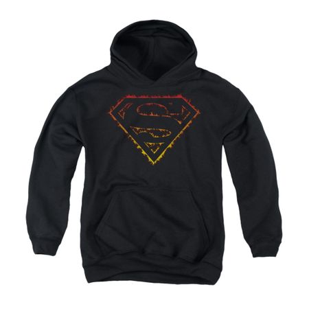 Superman Youth Hoodie Flame Outlined Black Kids Hoody