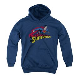 Superman Youth Hoodie Flying Over Navy Kids Hoody