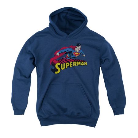Superman Youth Hoodie Flying Over Navy Kids Hoody