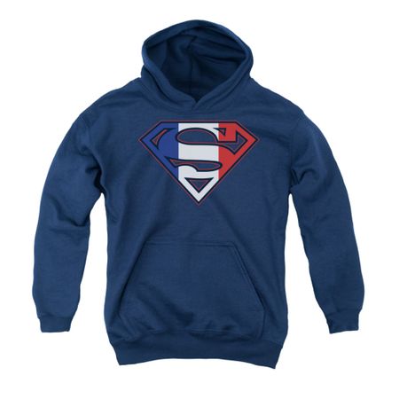 Superman Youth Hoodie French Shield Navy Kids Hoody