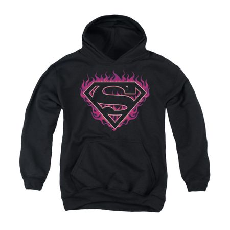 Superman Youth Hoodie Fuchia Flames Black Kids Hoody