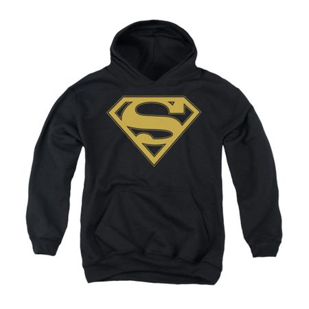 Superman Youth Hoodie Gold Shield Black Kids Hoody