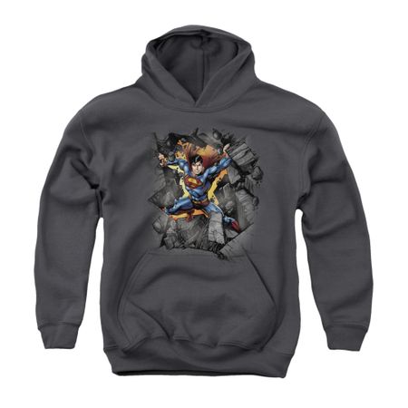 Superman Youth Hoodie Make A Hole Charcoal Kids Hoody