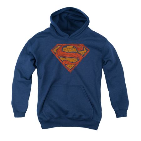 Superman Youth Hoodie Messy Shield Navy Kids Hoody