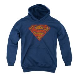 Superman Youth Hoodie Messy Shield Navy Kids Hoody