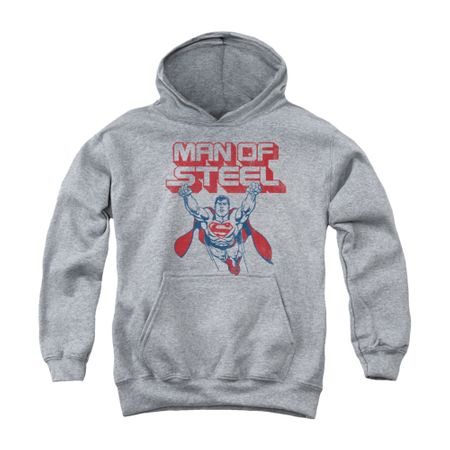Superman Youth Hoodie Retro Steel Athletic Heather Kids Hoody