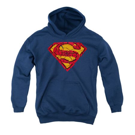 Superman Youth Hoodie Shattered Shield Navy Kids Hoody