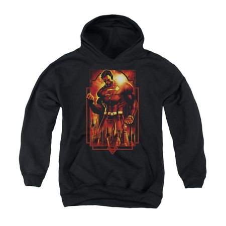 Superman Youth Hoodie Standing Over Black Kids Hoody