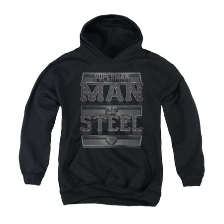 Superman Youth Hoodie Steel Text Black Kids Hoody
